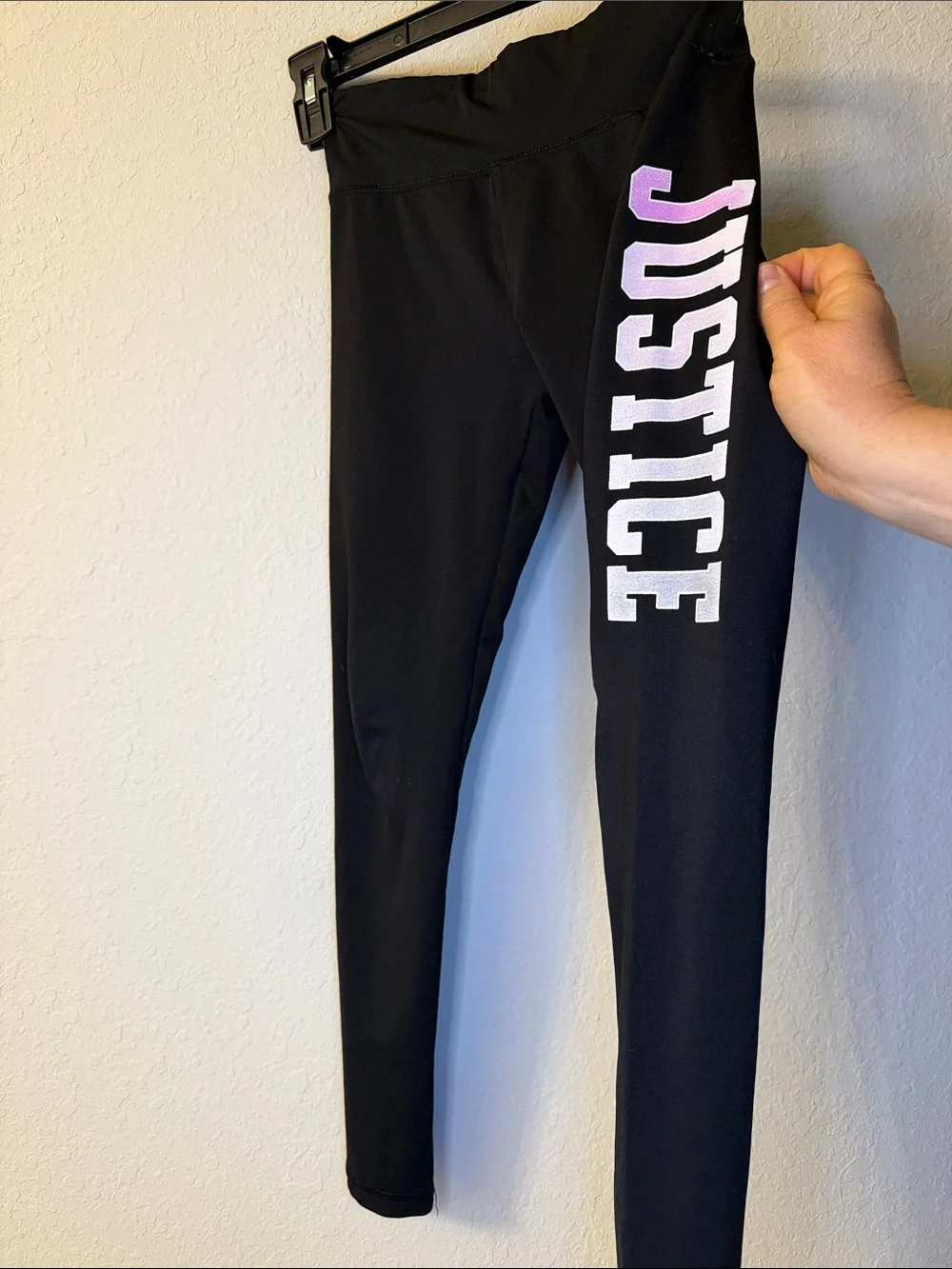 Justice Black Leggings with Pink Side Logo
